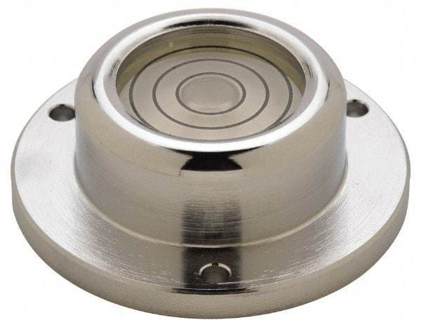 Geier & Bluhm, Inc. - 1-3/4 Inch Base Diameter x 0.63 Inch Overall Height, 3 Circles, Brass Bull's Eye Circular Level - 0.3 Inch Vial Diameter, 13/16 Inch Inner Diameter, 0.12 Inch Mounting Hole Diameter, 30 min Sensitivity, -40 to 150°F - Industrial Tool & Supply