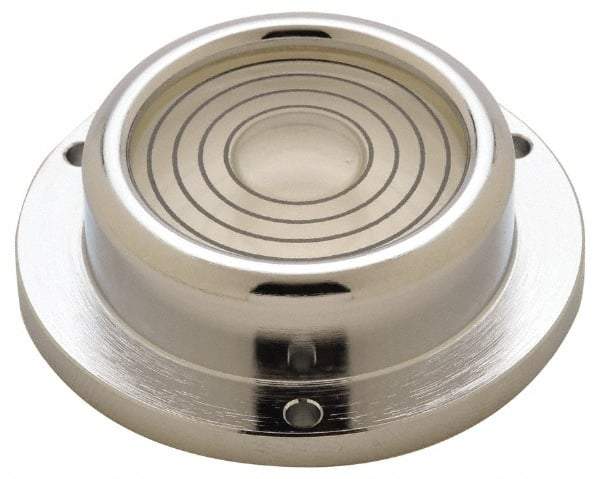 Geier & Bluhm, Inc. - 2-1/4 Inch Base Diameter x 0.69 Inch Overall Height, 4 Circles, Brass Bull's Eye Circular Level - 0.575 Inch Vial Diameter, 1-5/16 Inch Inner Diameter, 0.136 Inch Mounting Hole Diameter, 60 min Sensitivity, -40 to 165°F - Industrial Tool & Supply