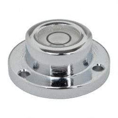 Geier & Bluhm, Inc. - 3/4 Inch Base Diameter x 0.31 Inch Overall Height, 1 Circle, Brass Bull's Eye Circular Level - 0.18 Inch Vial Diameter, 5/16 Inch Inner Diameter, 0.076 Inch Mounting Hole Diameter, 0.1 Inch Sensitivity, -40 to 165°F - Industrial Tool & Supply