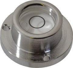 Geier & Bluhm, Inc. - 1 Inch Base Diameter x 0.44 Inch Overall Height, 1 Circle, Brass Bull's Eye Circular Level - 0.22 Inch Vial Diameter, 1/2 Inch Inner Diameter, 0.093 Inch Mounting Hole Diameter, 0.1 Inch Sensitivity, -40 to 165°F - Industrial Tool & Supply