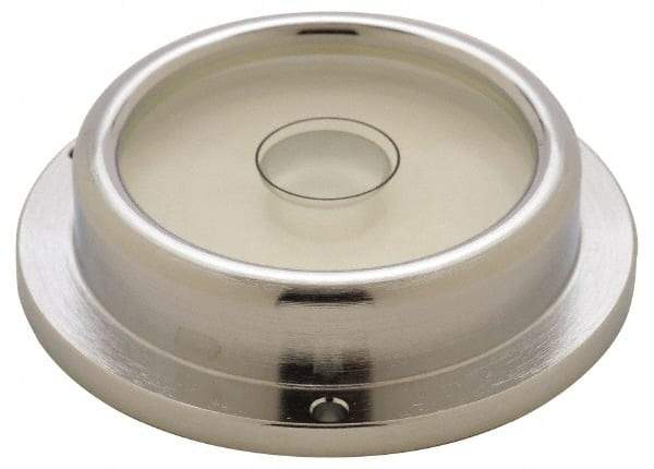 Geier & Bluhm, Inc. - 2-3/4 Inch Base Diameter x 0.69 Inch Overall Height, 1 Circle, Brass Bull's Eye Circular Level - 5/8 Inch Vial Diameter, 1-13/16 Inch Inner Diameter, 0.14 Inch Mounting Hole Diameter, 0.1 Inch Sensitivity, -40 to 150°F - Industrial Tool & Supply