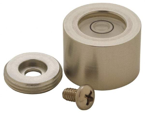 Geier & Bluhm, Inc. - 13/16 Inch Base Diameter x 0.56 Inch Overall Height, 1 Circle, Aluminum Bull's Eye Circular Level - 0.22 Inch Vial Diameter, 1/2 Inch Inner Diameter, 0.1 Inch Sensitivity, -40 to 150°F - Industrial Tool & Supply