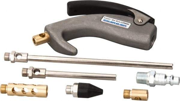 Guardair - 7 Piece Laser Palm Switch Air Gun Kit - 1/4 Inlet, 120 Max psi, Aluminum Hose - Industrial Tool & Supply