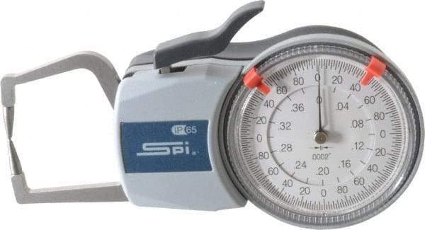 SPI - 0.4 Inch Max Measurement, 0.0002 Inch Graduation, Outside Dial Caliper Gage - 1.37 Inch Leg Length, 0.0008 Inch Accuracy - Industrial Tool & Supply
