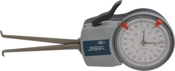 SPI - 10 to 30mm Inside Dial Caliper Gage - 0.01mm Graduation, 0.03mm Accuracy, 85mm Leg Length, 5.2mm Deep x 1.2mm Wide Groove, Ball Contact Points - Industrial Tool & Supply