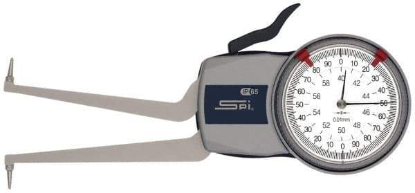 SPI - 40 to 60mm Inside Dial Caliper Gage - 0.01mm Graduation, 0.03mm Accuracy, 85mm Leg Length, 8.3mm Deep x 1.2mm Wide Groove, Ball Contact Points - Industrial Tool & Supply