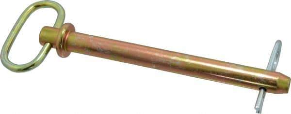 Made in USA - 5/8" Pin Diam, 6-1/2" Long, Zinc Plated Steel Pull Ring Hitch Pin - 5-3/4" Usable Length - Industrial Tool & Supply