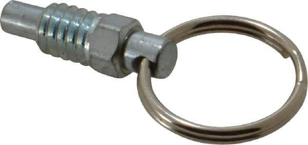 Gibraltar - 1/4-20, 0.31" Thread Length, 0.16" Plunger Diam, 0.19" Plunger Projection, 0.5 Lb Init to 2 Lb Final End Force, Steel Pull Ring Plunger - 0.31" Len Under Head, 0.44" Body Len, 3/4" Ring Diam, 0.62" Plunger Len, 1/4" Hex, 0.18" Head Height - Industrial Tool & Supply