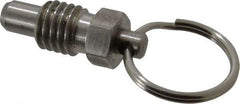 Gibraltar - 1/2-13, 0.41" Thread Length, 0.31" Plunger Diam, 0.38" Plunger Projection, 1 Lb Init to 4 Lb Final End Force, Stainless Steel Pull Ring Plunger - 0.56" Len Under Head, 0.81" Body Len, 1" Ring Diam, 1.06" Plunger Len, 1/2" Hex, 1/4" Head Height - Industrial Tool & Supply