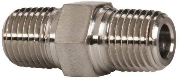 Parker - 1/4 Male Thread, Stainless Steel Industrial Pipe Hex Nipple - MNPTF, 7,200 psi - Industrial Tool & Supply