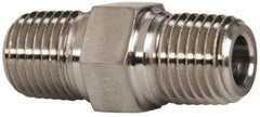 Parker - 1/4 Male Thread, Stainless Steel Industrial Pipe Hex Nipple - MNPTF, 7,200 psi - Industrial Tool & Supply