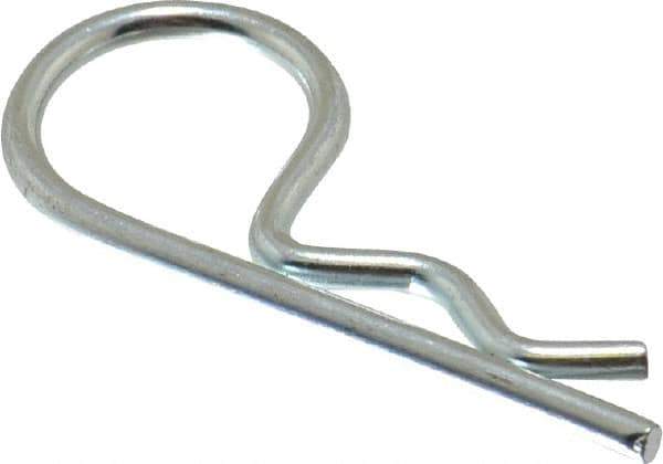 Made in USA - 3/8 to 7/16" Shaft Diam, 1-7/8" Long, 0.092" Wire Diam, Hair Pin Cotter - Grade 2 Spring Steel, Zinc-Plated Finish - Industrial Tool & Supply