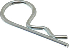 Made in USA - 3/8 to 7/16" Shaft Diam, 1-7/8" Long, 0.092" Wire Diam, Hair Pin Cotter - Grade 2 Spring Steel, Zinc-Plated Finish - Industrial Tool & Supply