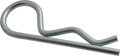 Made in USA - 1-1/8 to 1-1/2" Shaft Diam, 5" Long, 0.243" Wire Diam, Hair Pin Cotter - Grade 2 Spring Steel, Zinc-Plated Finish - Industrial Tool & Supply