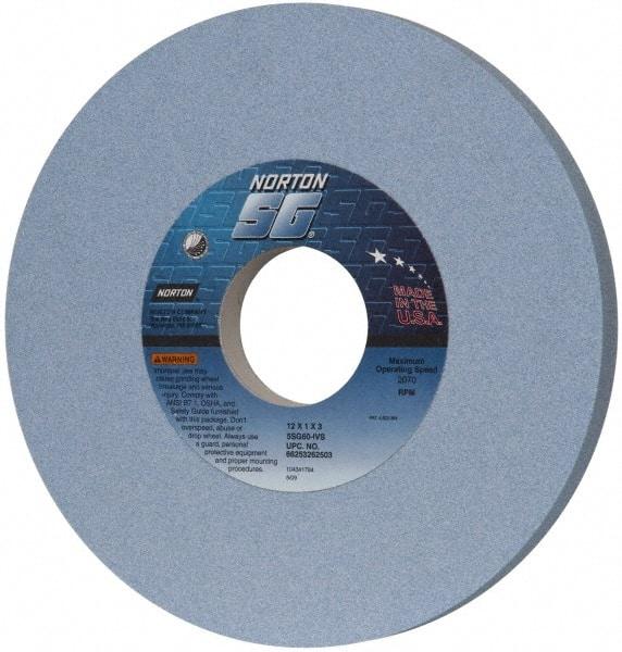 Norton - 12" Diam x 3" Hole x 1" Thick, I Hardness, 60 Grit Surface Grinding Wheel - Ceramic, Type 1, Medium Grade, 2,070 Max RPM, Vitrified Bond, No Recess - Industrial Tool & Supply