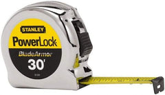 Stanley - 30' x 1" Yellow Blade Tape Measure - 1/16" Graduation, Inch Graduation Style, Silver Case - Industrial Tool & Supply