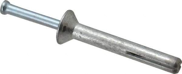 Powers Fasteners - 1/4" Diam, 1/4" Drill, 2" OAL, 7/8" Min Embedment Hammer Drive Concrete Anchor - Steel (Drive Pin)/Zamac Alloy (Body), Zinc-Plated Finish, Flat Head - Industrial Tool & Supply