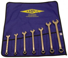 Ampco - 7 Piece, 8mm to 22mm, 12 Point Combination Wrench Set - Metric Measurement Standard, Aluminum Bronze Finish, Comes in Roll-Up Pouch - Industrial Tool & Supply