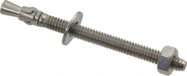 Powers Fasteners - 1/4" Diam, 1/4" Drill, 3-1/4" OAL, 1-1/4" Min Embedment Wedge Expansion Concrete Anchor - 304 Stainless Steel, Hex Nut Head, Hex Drive, 2-1/4" Thread Length - Industrial Tool & Supply