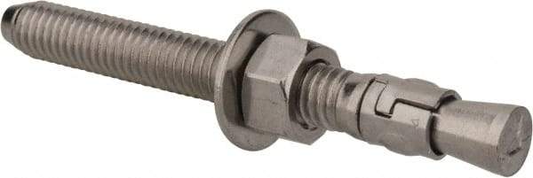 Powers Fasteners - 3/8" Diam, 3/8" Drill, 3-1/2" OAL, 1-1/4" Min Embedment Wedge Expansion Concrete Anchor - 304 Stainless Steel, Hex Nut Head, Hex Drive, 2-3/8" Thread Length - Industrial Tool & Supply