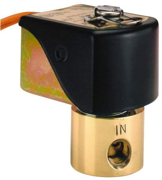 Parker - 1/4" Port, Two Way, Direct Acting, Brass Solenoid Valve - Normally Open, 30 Max PSI, NBR Seal - Industrial Tool & Supply