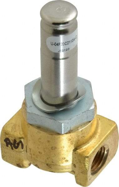 Parker - 1/4" Port, Two Way, Direct Acting, Brass Solenoid Valve - Normally Closed, 150 Max PSI, NBR Seal - Industrial Tool & Supply