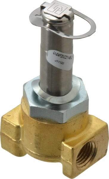 Parker - 1/4" Port, Two Way, Direct Acting, Brass Solenoid Valve - Normally Closed, 100 Max PSI, NBR Seal - Industrial Tool & Supply