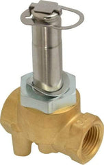 Parker - 3/8" Port, Two Way, Direct Acting, Brass Solenoid Valve - Normally Closed, 150 Max PSI, NBR Seal - Industrial Tool & Supply