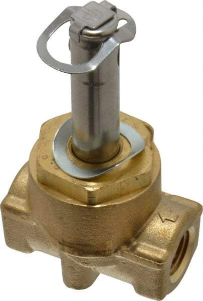 Parker - 1/4" Port, Two Way, Piloted Diaphragm, Brass Solenoid Valve - Normally Closed, 300 Max PSI, NBR Seal - Industrial Tool & Supply