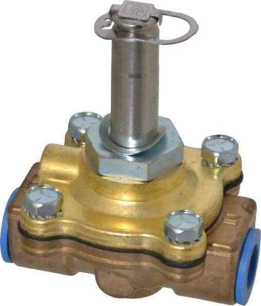 Parker - 3/8" Port, Two Way, Piloted Diaphragm, Brass Solenoid Valve - Normally Closed, 150 Max PSI, NBR Seal - Industrial Tool & Supply
