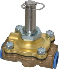 Parker - 3/8" Port, Two Way, Piloted Diaphragm, Brass Solenoid Valve - Normally Closed, 150 Max PSI, NBR Seal - Industrial Tool & Supply