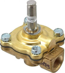 Parker - 3/8" Port, Two Way, Piloted Diaphragm, Brass Solenoid Valve - Normally Closed, 200 Max PSI, NBR Seal - Industrial Tool & Supply