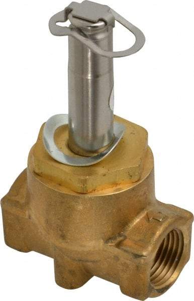 Parker - 3/8" Port, Two Way, Piloted Diaphragm, Brass Solenoid Valve - Normally Closed, 300 Max PSI, NBR Seal - Industrial Tool & Supply