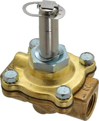 Parker - 1/2" Port, Two Way, Piloted Diaphragm, Brass Solenoid Valve - Normally Closed, 150 Max PSI, NBR Seal - Industrial Tool & Supply