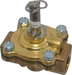 Parker - 1/2" Port, Two Way, Piloted Diaphragm, Brass Solenoid Valve - Normally Closed, 200 Max PSI, NBR Seal - Industrial Tool & Supply