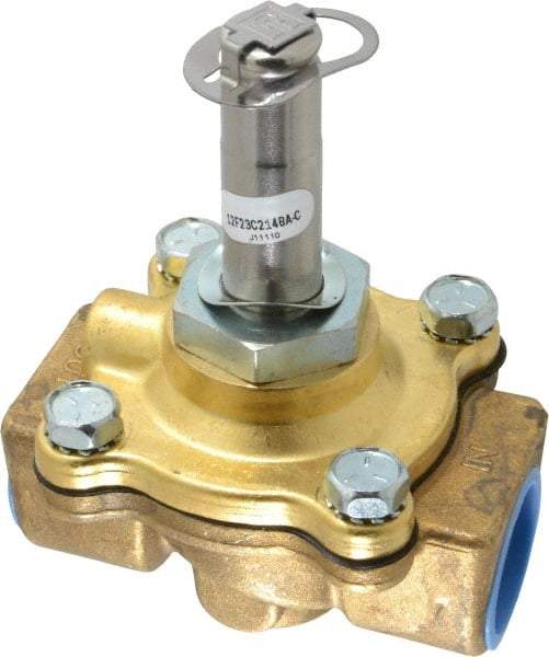 Parker - 3/4" Port, Two Way, Piloted Diaphragm, Brass Solenoid Valve - Normally Closed, 150 Max PSI, NBR Seal - Industrial Tool & Supply