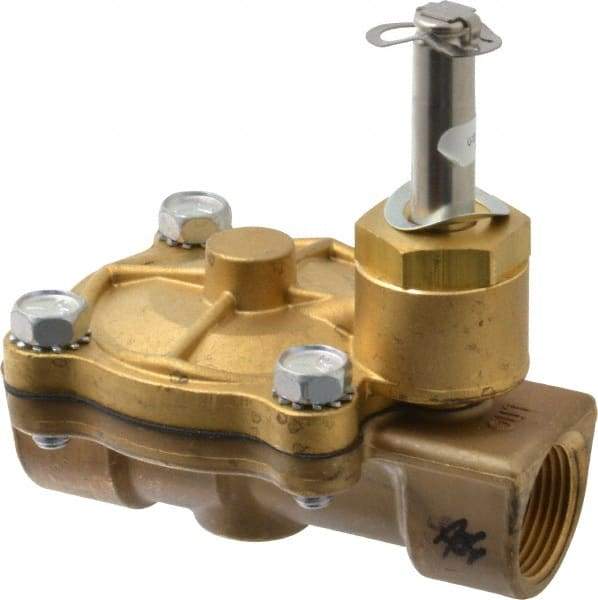 Parker - 3/4" Port, Two Way, Piloted Diaphragm, Brass Solenoid Valve - Normally Closed, 250 Max PSI, NBR Seal - Industrial Tool & Supply