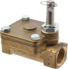 Parker - 1" Port, Two Way, Piloted Diaphragm, Brass Solenoid Valve - Normally Closed, 300 Max PSI, NBR Seal - Industrial Tool & Supply