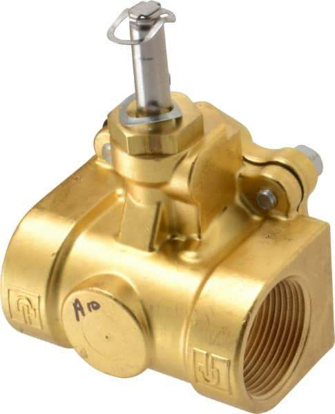 Parker - 1-1/4" Port, Two Way, Piloted Diaphragm, Brass Solenoid Valve - Normally Closed, 150 Max PSI, NBR Seal - Industrial Tool & Supply