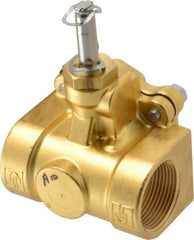 Parker - 1-1/4" Port, Two Way, Piloted Diaphragm, Brass Solenoid Valve - Normally Closed, 150 Max PSI, NBR Seal - Industrial Tool & Supply