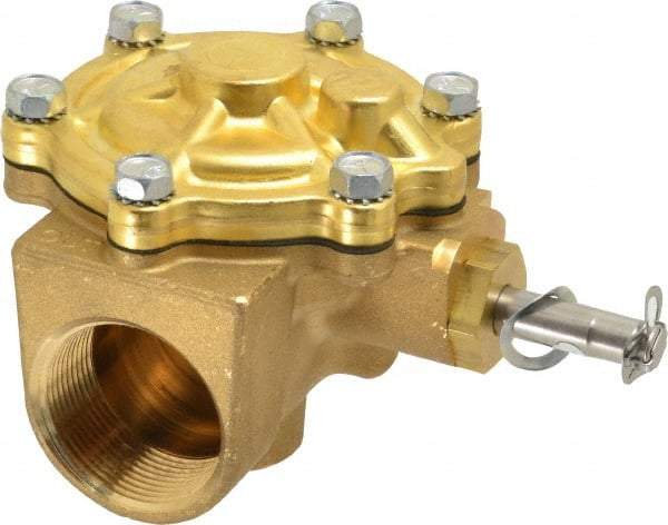Parker - 1-1/2" Port, Two Way, Piloted Diaphragm, Brass Solenoid Valve - Normally Closed, 150 Max PSI, NBR Seal - Industrial Tool & Supply
