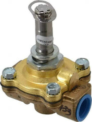 Parker - 1/2" Port, Two Way, Piloted Diaphragm, Brass Solenoid Valve - Normally Open, 150 Max PSI, NBR Seal - Industrial Tool & Supply