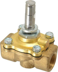 Parker - 3/4" Port, Two Way, Piloted Diaphragm, Brass Solenoid Valve - Normally Open, 150 Max PSI, NBR Seal - Industrial Tool & Supply