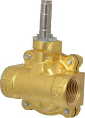 Parker - 1" Port, Two Way, Piloted Diaphragm, Brass Solenoid Valve - Normally Open, 125 Max PSI, NBR Seal - Industrial Tool & Supply