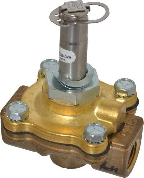 Parker - 3/8" Port, Two Way, Piloted Diaphragm, Brass Solenoid Valve - Normally Closed, 125 Max PSI, NBR Seal - Industrial Tool & Supply