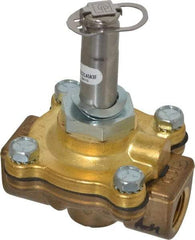 Parker - 3/8" Port, Two Way, Piloted Diaphragm, Brass Solenoid Valve - Normally Closed, 125 Max PSI, NBR Seal - Industrial Tool & Supply