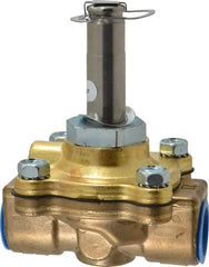 Parker - 1/2" Port, Two Way, Piloted Diaphragm, Brass Solenoid Valve - Normally Closed, 125 Max PSI, NBR Seal - Industrial Tool & Supply