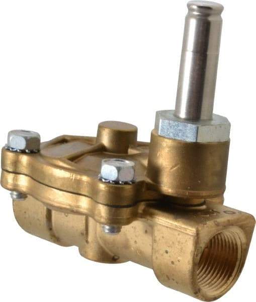 Parker - 3/4" Port, Two Way, Piloted Diaphragm, Brass Solenoid Valve - Normally Closed, 125 Max PSI, NBR Seal - Industrial Tool & Supply