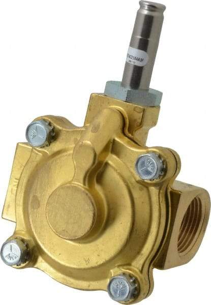 Parker - 1" Port, Two Way, Piloted Diaphragm, Brass Solenoid Valve - Normally Closed, 125 Max PSI, NBR Seal - Industrial Tool & Supply