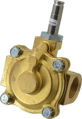 Parker - 1" Port, Two Way, Piloted Diaphragm, Brass Solenoid Valve - Normally Closed, 125 Max PSI, NBR Seal - Industrial Tool & Supply